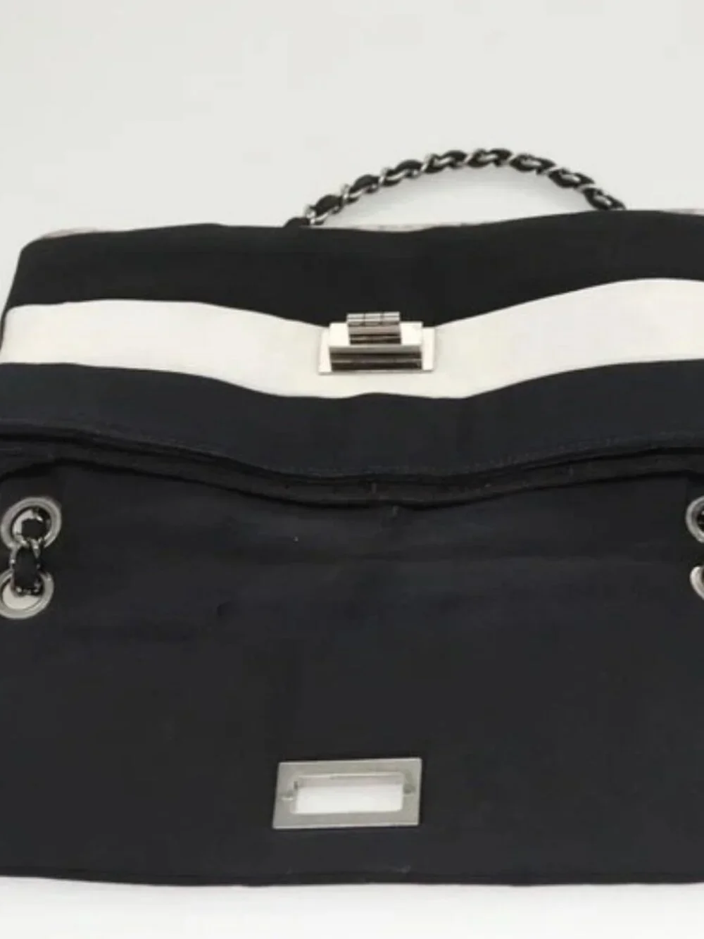 CHANEL Chain Shoulder Bag Nylon Black Silver CC Auth 125969